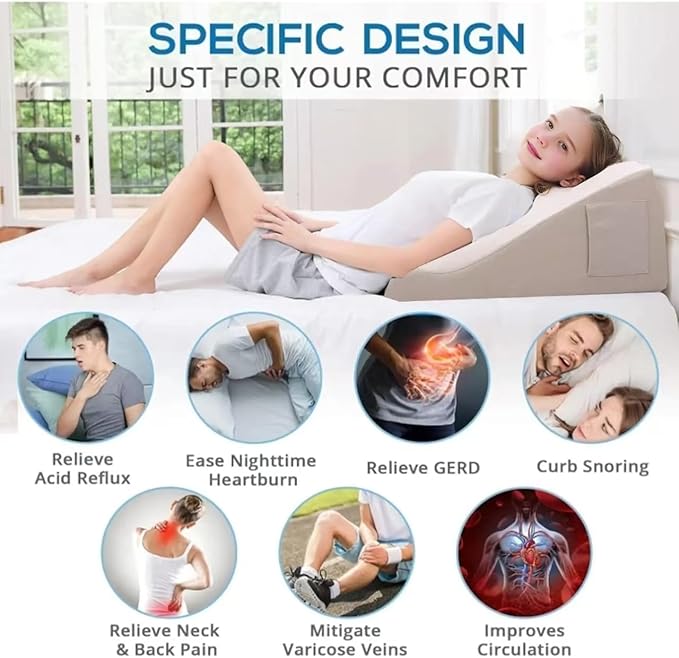 Bed Reading Pillow - Sofa Bed Wedge Pillow - Post-Op Recovery Backrest Pillow - Working Lumbar Support Reading Pillow with Removable Pillowcase Beige 27x20x12in