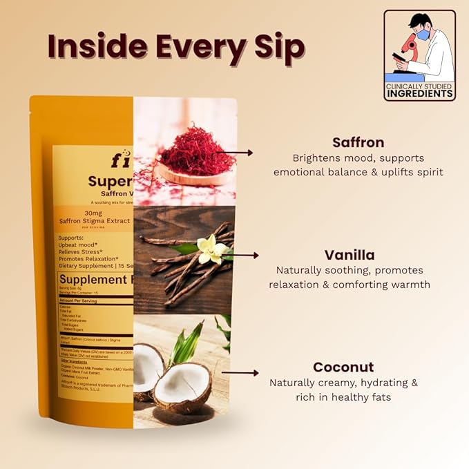 Super Happy – Mood & Emotional Wellness | Clinically Studied Saffron Superfood Latte Powder | Clean, Effective, Made in California