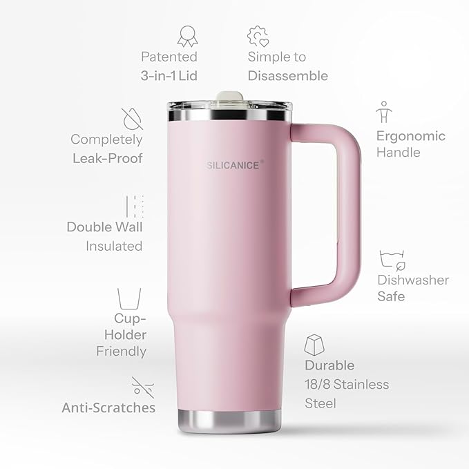 Easy Clean Pro Tumbler - 30 oz Water Bottle with Handle Quick-Disassemble Flip Straw, Leakproof Insulated Stainless Steel,Dishwasher Safe, BPA-Free Gifts for Women & Men