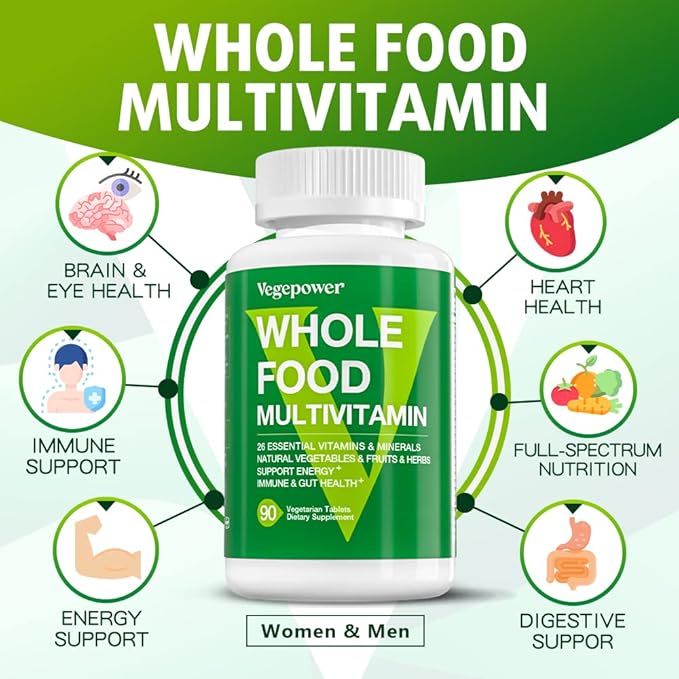 Vegan Whole Food Multivitamin for Men, Methylated Multivitamin for Men and Women, Organic Fruit and Veggies Supplement, Herb & Mushroom Blend, Plant Omegas, All Natural, Non-GMO, 180 Count
