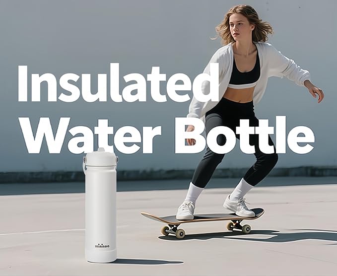 Insulated Stainless Steel Water Bottle with Straw, Ceramic-Lined, BPA-Free & Leak-Proof, 24 oz, White