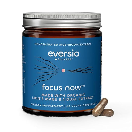 Eversio Wellness Organic Lion’s Mane Mushroom Supplement - 8:1 Dual Extract, 500mg, 60 Vegan Capsules, >35% Beta-D-Glucans, Memory & Focus Support