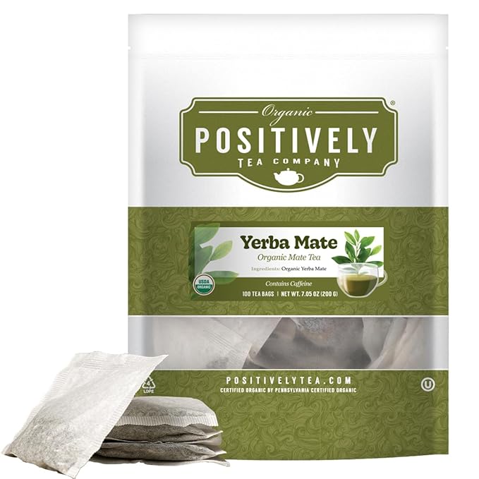 Organic Positively Tea Company, Yerba Mate Tea Bags (Unsmoked), 100 Count, Eco-Friendly Tea Bags, Non-GMO