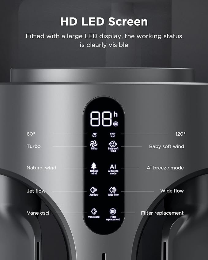 AIRMATE Air Purifier Bladeless Tower Fans, 1500CFM Large Air Volume, 45" 2-in-1 Standing Fan for Bedroom & Home, 28ft/s Velocity, 90° Oscillation, 15H Timer, Low Noise, Silver