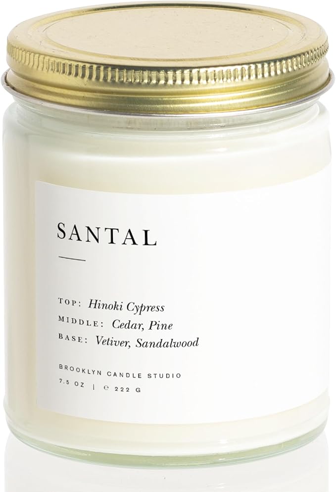 Brooklyn Candle Studio Santal Jar Candle - Luxury Scented Candle, Vegan Soy Wax, Hand Poured in The USA, 50 Hour Slow Burn Time - 7.5oz