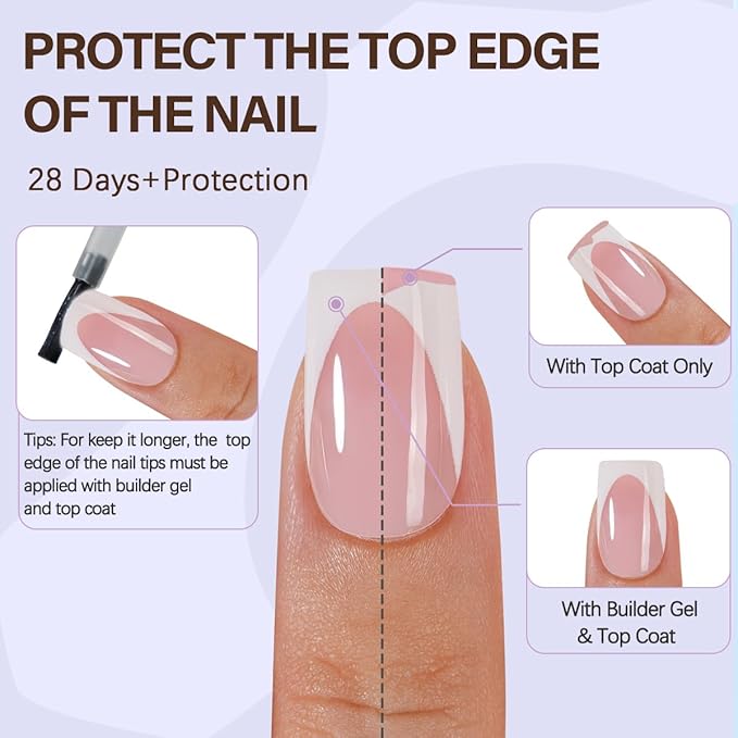 Misssix XBASICTIPS Deep French Gel Nail Tips, 150Pcs Soft Gel French Tip Press on Nails, Short Square Pre-shaped False Nails, No Need to File Fake Nails for Nail Art DIY