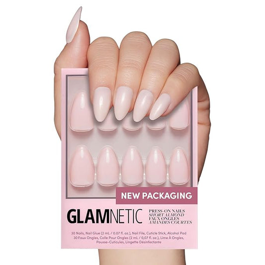 Glamnetic Press On Nails - Ballet Pink | Solid Opaque Light Blush Pink Short Almond Nails, Salon Quality | 15 Sizes - 30 Nail Kit