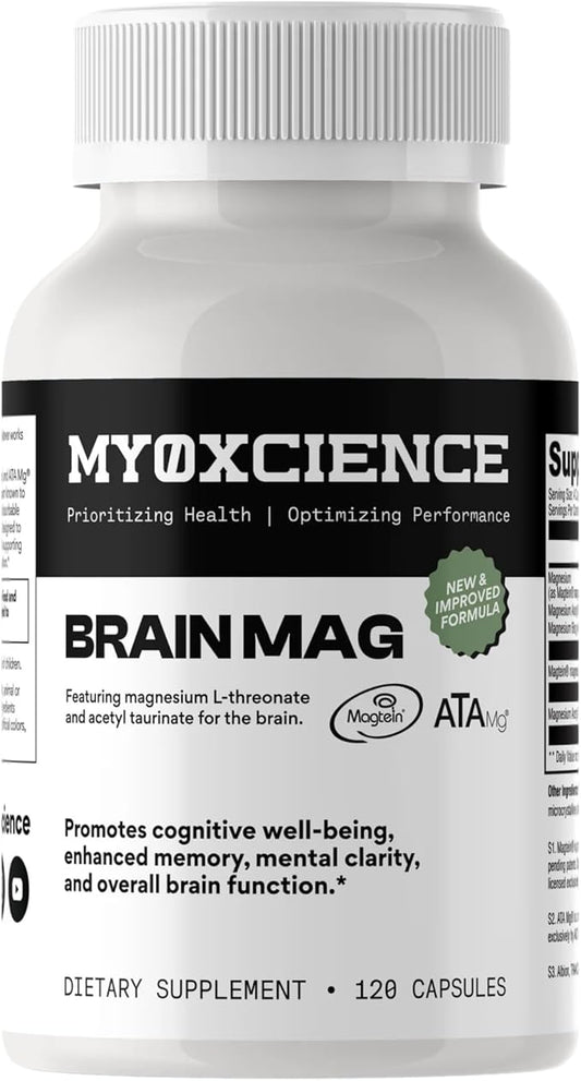 MYOXCIENCE Brain Mag | Featuring Magnesium L-Threonate and Magnesium Glycinate | Promotes Cognitive Well-Being, Enhanced Memory, Mental Clarity and Overall Brain Function | 120 Capsules