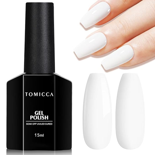 TOMICCA White Gel Nail Polish, 15ml for French Tip Manicure and Nail Art, Soak Off UV Polish