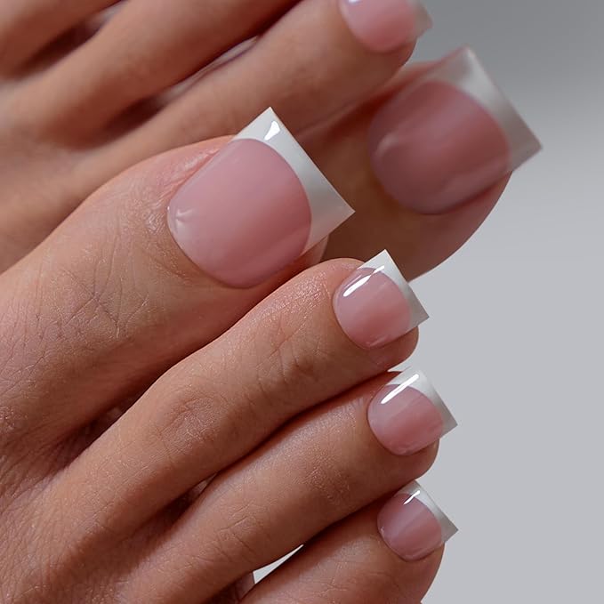 BTArtboxnails XCOATTIPS Toe Nail Tips - Lamp-Curable Real Square Pink Press On Toenails for Women, 150 Soak Off French Tip Toe Nail Extensions in 15 Sizes, Builder Gel & Top Coat Required