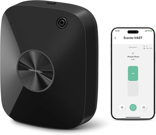 Airversa Smart Waterless Essential Oil Diffuser Scent Air Machine for Large Rooms Spaces Home and Commercial Use, Up to 2000 sq ft 400 mL Capacity, Aromatherapy Scent Diffuser, Black ANA