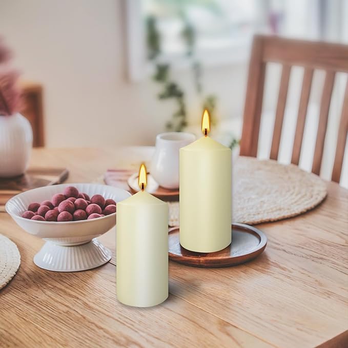 Set of 20 Ivory Pillar Candles,Dripless and Smokeless Dinner Candle, 2x4” Pillar Candles for Parties Weddings,Spa,Home Décor,Parties and Special Occasions.