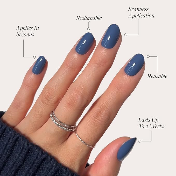 Glamnetic Press On Nails - Regal Blue | Opaque Dark, Moody Blue Short Round Fake Nails, Salon Quality | 12 Sizes - 30 Nail Kit