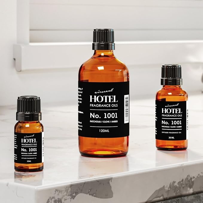 AirScent Hotel Diffuser Oil No. 1001 - Patchouli Clove Amber - Hotel Scent Dupe - Premium Fragrance Oil for Ultrasonic and Waterless Diffusers - 10 mL, .34 fl oz Glass Dropper Bottle