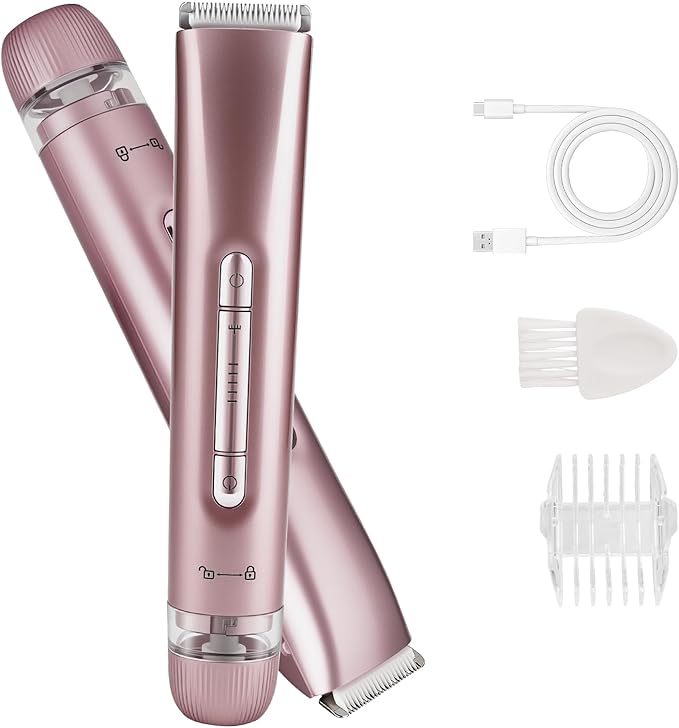 Bikini Trimmer for Women,Dual Head Shaver, IPX7 Waterproof, Compact Travel Design Bikini Shaver for Public Hair, Facial and Body(Pink)