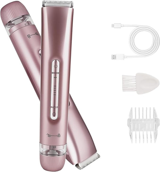 Bikini Trimmer for Women,Dual Head Shaver, IPX7 Waterproof, Compact Travel Design Bikini Shaver for Public Hair, Facial and Body(Pink)