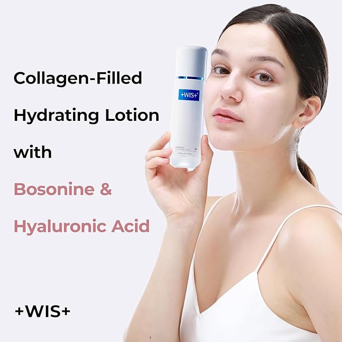 +WIS+ Hydrating Collagen Booster Lotion with Bosonine and Hyaluronic Acid for Dry, Pores and Uneven Skin to Deep Moisturizing, Pore Minimizing, Soothing and Firming(4 fl.oz/120 ml)