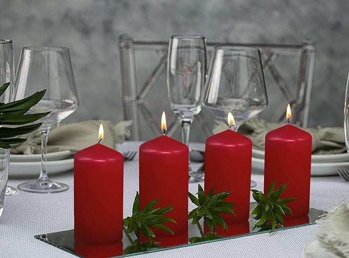 BOLSIUS 2x4 Inch Dark Red Pillar Candles - 4 Pack Candle Set - 20 Hours Burn Time - Premium European Quality - Dripless And Smokeless Candle - Perfect for Wedding Candles, Party, and Special Occasions