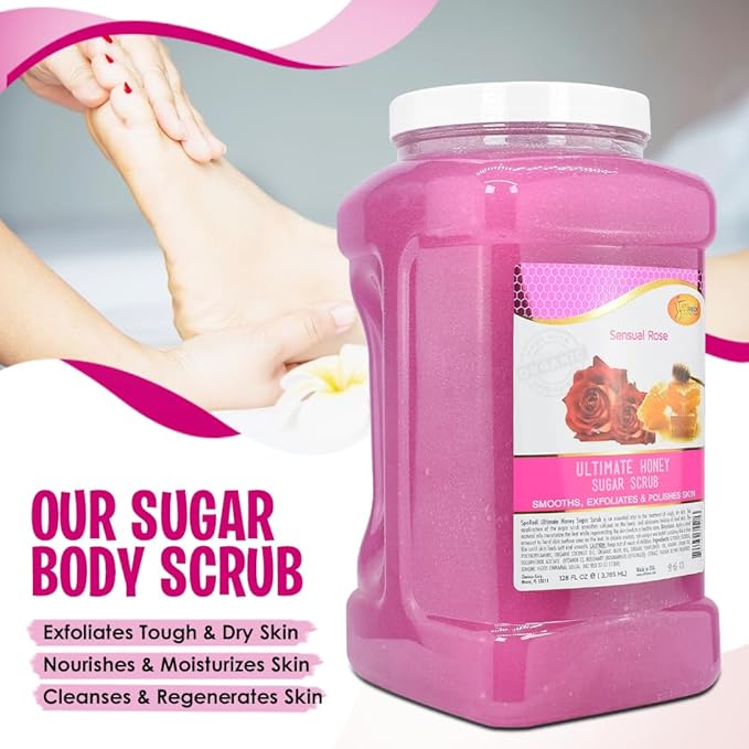 SPA REDI – Sugar Body Scrub, Sensual Rose, 128 Oz, Exfoliating, Moisturizing, Hydrating and Nourishing, Glow, Polish, Smooth and Fresh Skin - Body Exfoliator