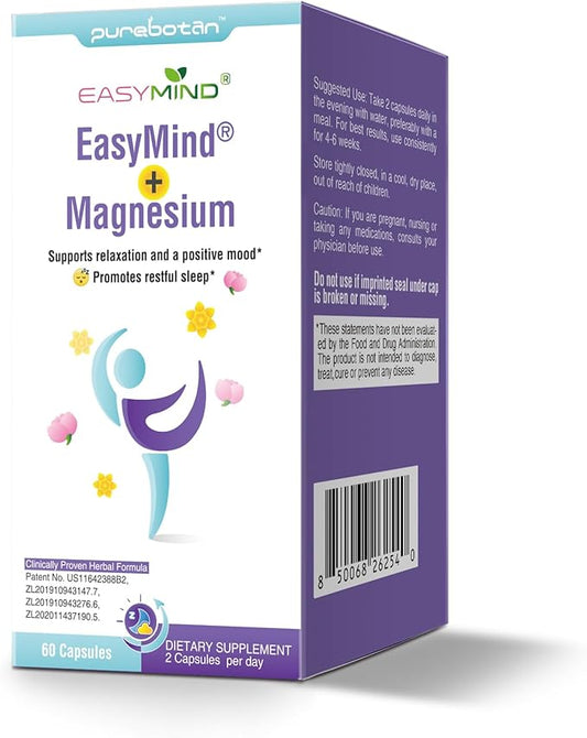 EasyMind Sleep Aid for Adults, Magnesium Glycinate, Vegan, Stress Relief, Herbal Sleep Supplement, Mood Support, 30 Servings