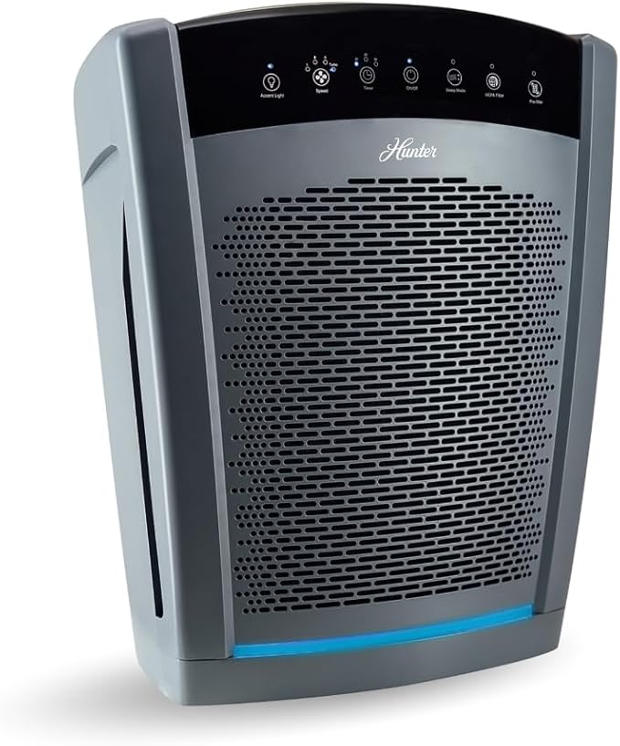 Hunter HP800 Air Purifiers for Home Large Room and Bedroom. True HEPA Air Purifier for Pets, Odors, Allergens, Smoke, Dust, VOC's. 4 Fan Speeds, Quiet Sleep Mode. Cleans 2585 Ft² per Hour. Graphite