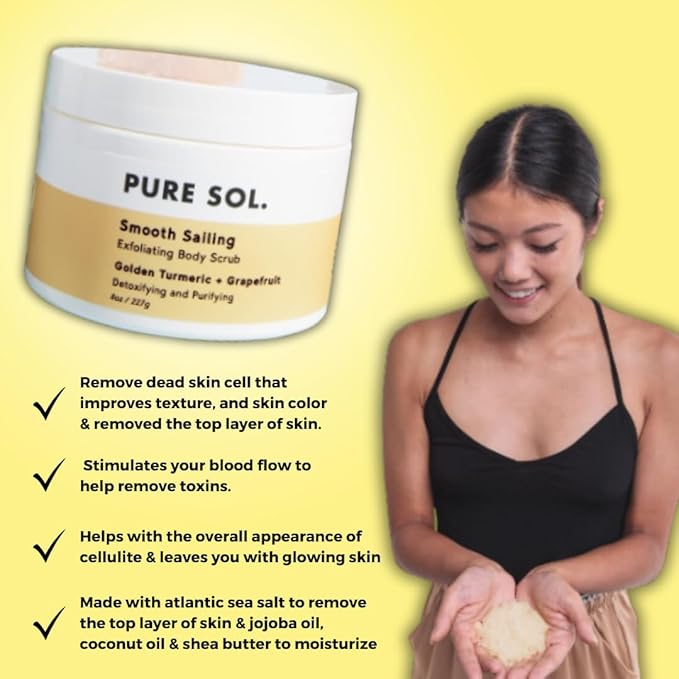 PURE SOL. Turmeric Body Scrub, Glowing, Exfoliating for Soft Healthy Skin, Exfoliated Dry DeHydrated Dead Skin, Improves Skin Texture (1 Pack)