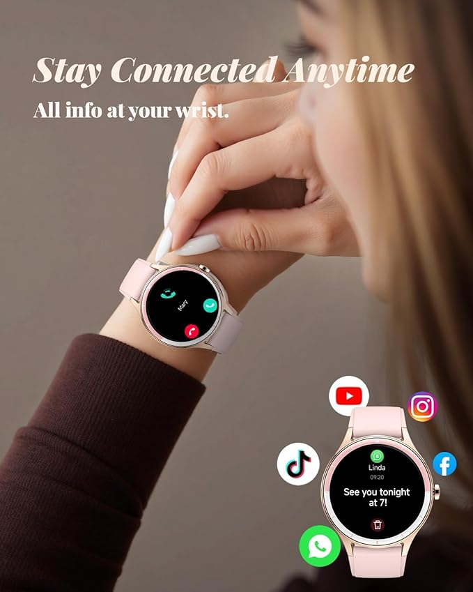 TOOBUR Smart Watch for Women, Smartwatch Compatible Android and iOS Phone, Answer/Make Calls, Fitness Tracker/Step Counter/Running Watch, Sleep/Heart Rate Monitor, 100 Sports, IP68 Waterproof, Pink