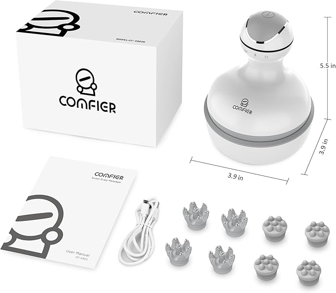 COMFIER Cordless Scalp Massager Hair Growth,Electric Head Massager Scalp Stress Relax with4 Soft Silicone Massage Heads,Waterproof Hair Massager Scalp,Dog&Cat Massager,Gifts for Him Her