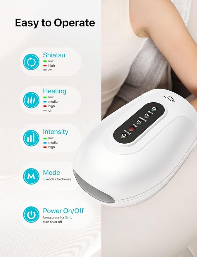 ALLJOY Roller Kneading Hand Massager for Arthritis and Carpal Tunnel Relief, Cordless Electric Hand Massager with Heat and Compression for Finger Numbness, Gifts for Women and Men (White)