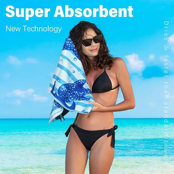 Lightweight Thin Microfiber Beach Towel Sand Free Quick Dry Absorbent Compact Soft Pool Swim Travel Towels Extra Large Oversized Beach Accessories Gifts for Adult