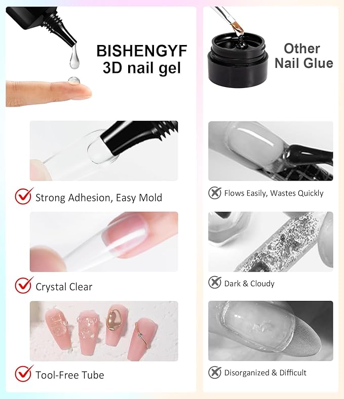 Clear 3D Nail Gel BISHENGYF: Super Shiny Pink White Clear Chrome Nail Powder 15g No Wipe 3D Sculpting Gel for Nail Art Non-Sticky Hand Hard Gel with Chrome Powder for Nails Art Home DIY