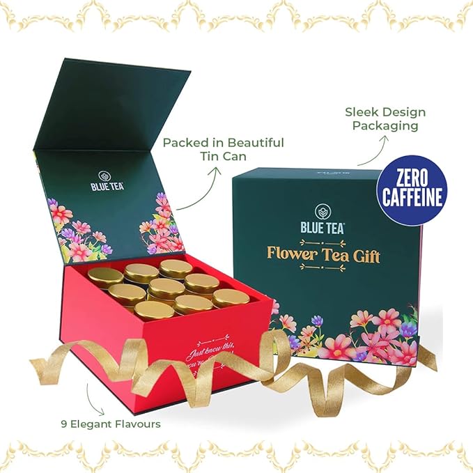 BLUE TEA - Assortment Tea Gift Set - 9 Flavors (5x9 = 45 Plant Based Tea Bags) | Herbal Tea - Caffeine Free - Non-Bitter - Gluten Free - Vegan | Variety Pack | Gifts for Him and Her