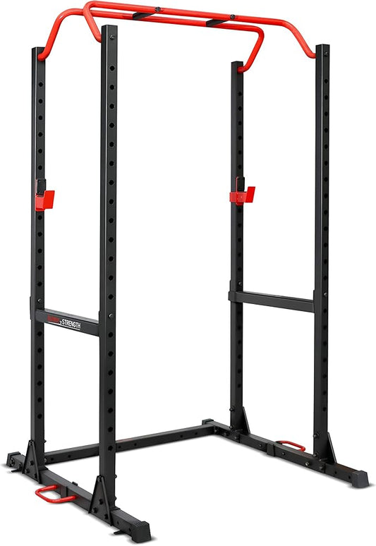 Sunny Health & Fitness Power Cage and Squat Rack In High Weight Capacity with J-Hooks, Adjustable Pull Up Bar, Weight Plate Holders, Resistance Band Posts