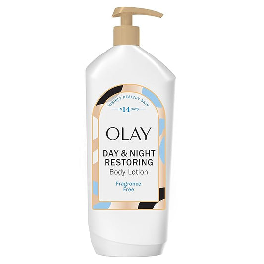 Olay Body Lotion for Women, Day & Night Restoring, 24hr Moisturizing & Deep Hydration, Absorbs Instantly, Penetrating Vitamin B3 Complex, For All Skin Types, Fragrance Free, 18 fl oz