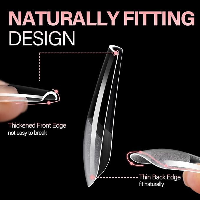 AILLSA Long Coffin Nail Tips Half Matte Full Cover Nails Tips Clear Acrylic Pre-Shaped Tips Flase Press on Nail Tips for Extentions Nails Manicure Salon DIY 216PCS 12 Sizes