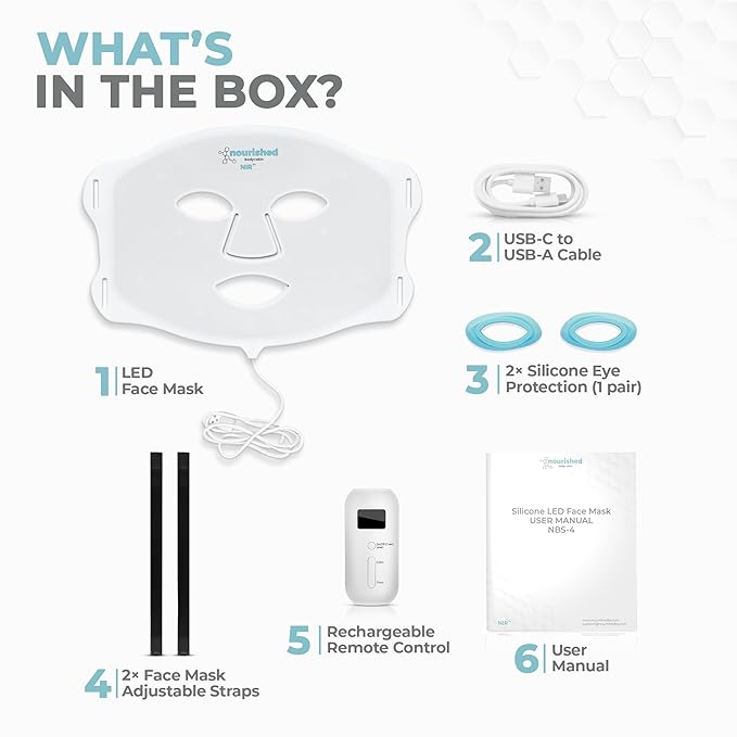 7 Colors LED Face Mask with Near-Infrared - Blue, Red Light Therapy for Face - 114 LEDs - Skincare Tool for Wrinkles, Anti-Aging