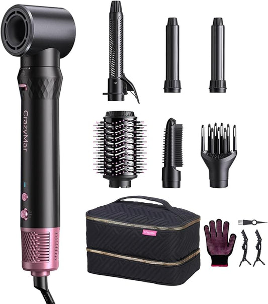 7-in-1 Hair Dryer Brush & Hair Styler, Fast Drying Blow Dryer & Curling StylingTool, Hot Air Styler No Heat Damage, Powerful Multi-Styler for Curling Volumizing Straightening Styling (Blush Pink)