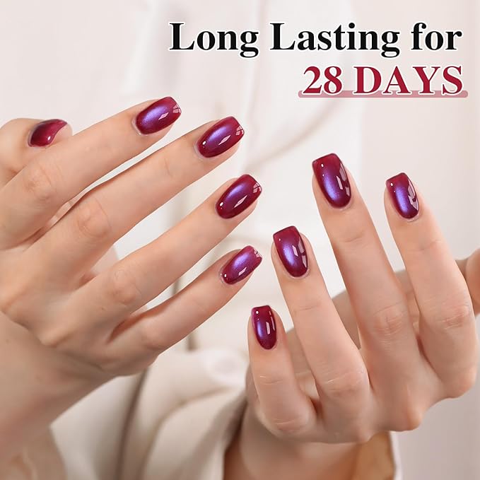 Double Rhythm Jelly Glass Cat Eye Gel Polish with Magnet 15ML Holographic Glitter Shimmer Translucent Sheer Color Magnetic Nail Polish Salon DIY at Home (Burgundy Purple-MC1265)