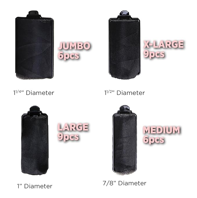 DONNA Foam Hair Roller 8PCS, Silky Sastin 1"(D) LARGE Rollers for Heatless Hairdressing Styling, Hair Curlers and Clips, Black