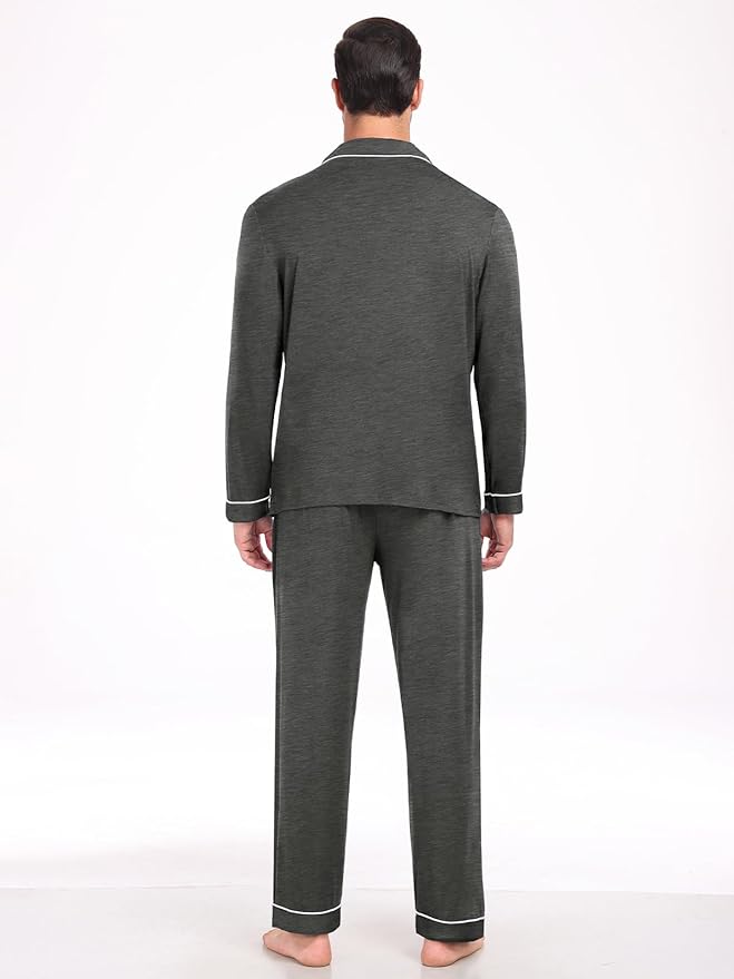 Men Modal Pajama Set Long Sleeve Pjs Button Down Sleepwear Soft Comfy Loungewear Sets 2 Piece Nightwear S-3XL