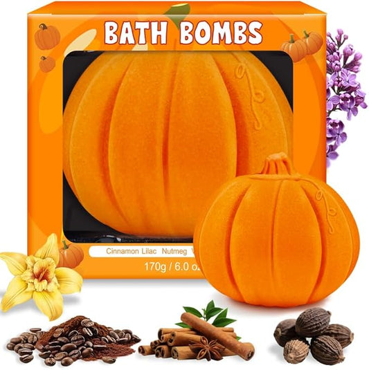 Pumpkin Spice Bath Bombs Gifts for Women&Men-Halloween Boo Spooky Basket Stuffers Giftable Packaging, Natural Organic Relaxing, Vanilla/Coffee/Cinnamon/Nutneg Scent, Pumpkin Shaped Fall Gifts