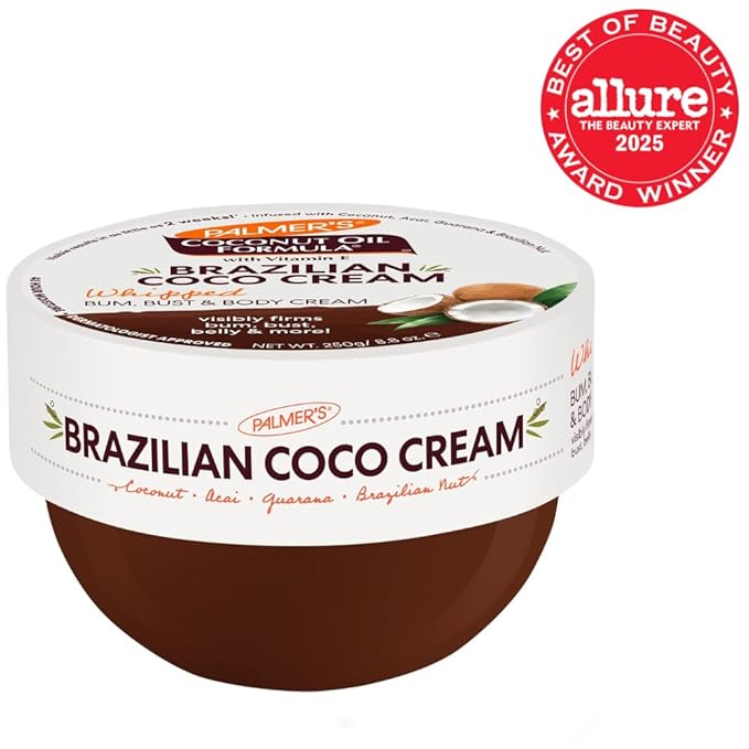 Palmer's Coconut Oil Formula Brazilian Coco Cream with Vitamin E, 8.8 Fl Oz, Whipped Bum, Bust & Body Cream, Helps with Skin Tightening & Firming