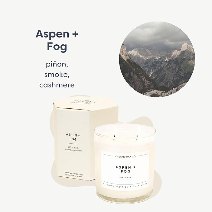 Calyan Wax Co. Aspen & Fog 2 Wick Scented Candle - 37 Hour Burn - Luxury Non Toxic Soy Wax Candles - Long Lasting Large Glass Jar Candle for Home - 8.8oz