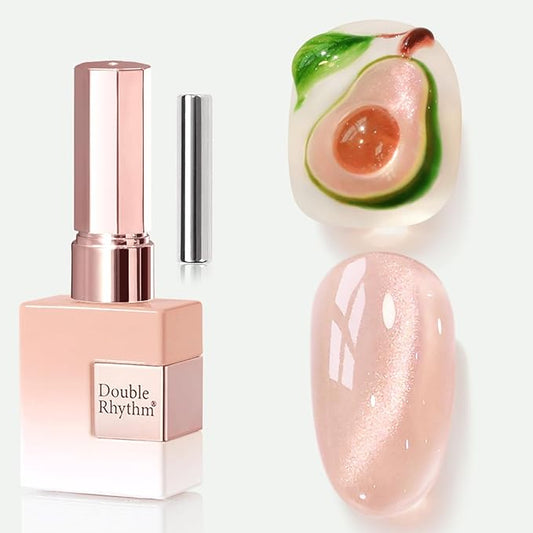 Double Rhythm 0.5 OZ Cat Eye Gel Polish with Magnet 15ML Holographic Glitter Shimmer Translucent Jelly Color Magnetic Nail Polish Salon DIY at Home (Fruit Nude-MC1203)