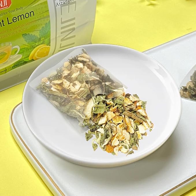 XIEJINJI Peppermint Lemon Tea Bags, 4.2g x 40 Count (5.9 oz), 100% Natural Lemon & Peppermint Leaves, No Flavoring - No Additives - Caffeine Free, Eco-Conscious Pyramid Clear Filter Teabag