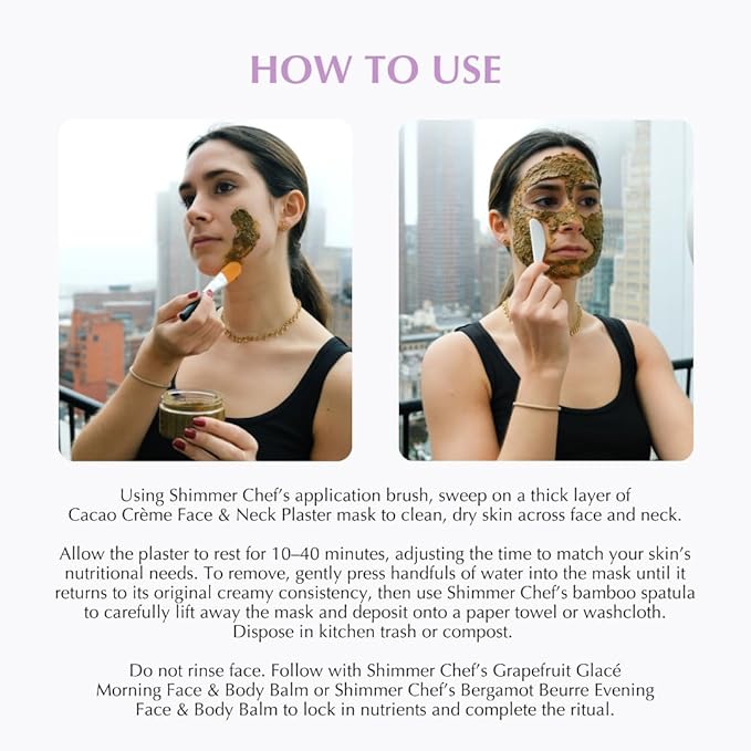 SHIMMER CHEF Cacao Crème Face & Neck Plaster | Fresh Avocado Oils Restore Softness & Elasticity | Skin Becomes Supple & Radiant | A Mood-Lifting Ritual for Balance & Vitality | 5.5 oz