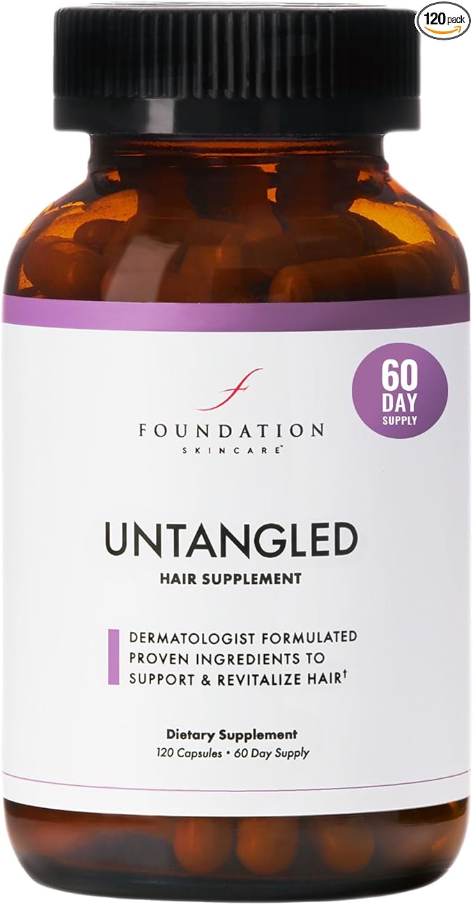Foundation Skincare UnTangled Hair Vitamins (60-day supply) - Collagen & Biotin Supplement for Women & Men, Visibly Thicker, Faster Hair Growth