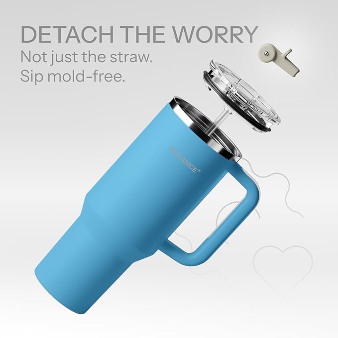 Easy Clean Pro Tumbler - 40 oz Water Bottle with Handle Quick-Disassemble Flip Straw, Leakproof Insulated Stainless Steel, Dishwasher Safe, BPA-Free Gifts for Women & Men