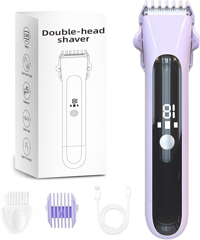Dermave Bikini Shaver for Women, Bikini Trimmer for Women with Dual Head Shaver, Painless Wet & Dry Electric Razor for Smooth Bikini Line, Rechargeable & Portable,Purple
