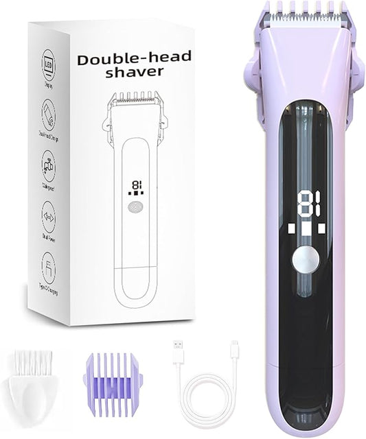 Dermave Bikini Shaver for Women, Bikini Trimmer for Women with Dual Head Shaver, Painless Wet & Dry Electric Razor for Smooth Bikini Line, Rechargeable & Portable,Purple